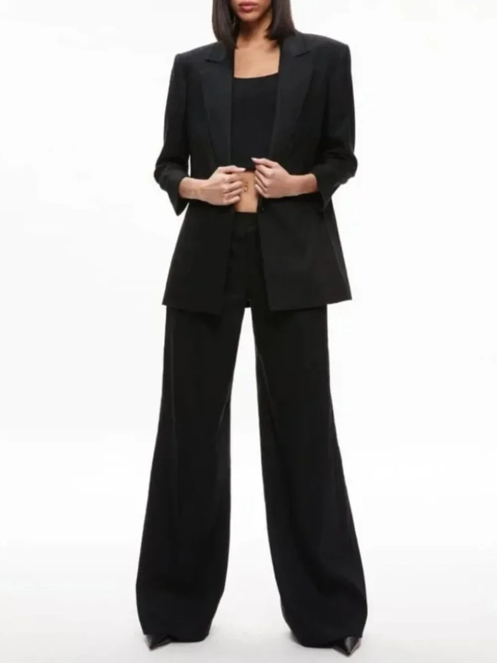 Alice + Olivia Black Wide Leg Wool Trouser Pants Size 10